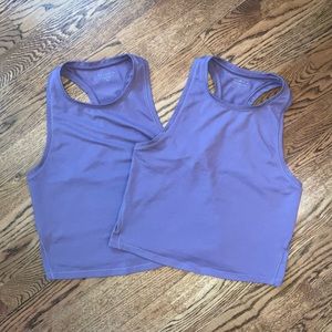 ATHLETA- TWO CONSCIOUS CROP TOPS FOR STUDIO WORKOUTS; LOW IMPACT, FITTED- SIZE M
